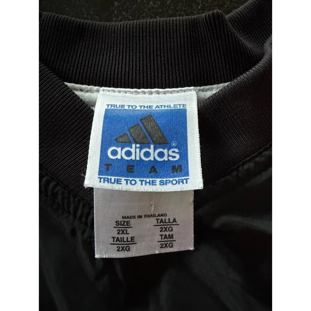 Adidas Team Mens 2XL Black White V-Neck Golf Windbreaker Pullover Vintage Style
